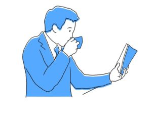 illustration material:コーヒーを飲みながら本を読む生徒/カラー(Student reading a book while drinking coffee/color)