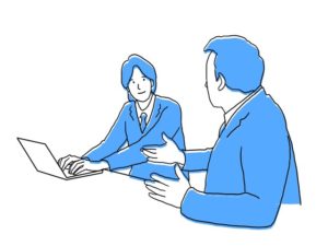 illustration material:説明を受けながらパソコンを使う生徒/カラー(Students using computers while receiving explanations/color)