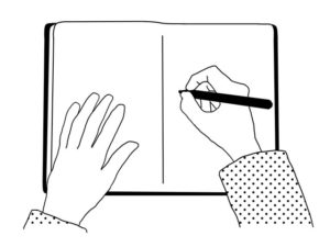 illustration material:ノートをとる生徒の手元/白黒(Hand of student taking notes/monochrome)