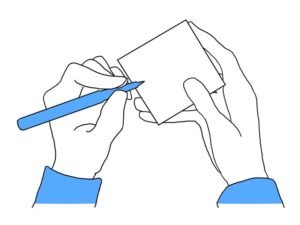 illustration material：ブロックメモ帳にメモををとる生徒の手元/カラー(Hand taking notes on block memo pad/color)