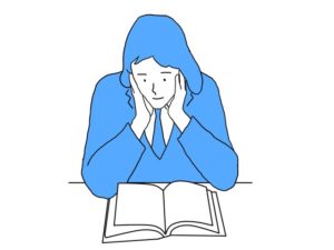 illustration material：机にひじをついて本を読む生徒/カラー(A student reading a book with his elbows on the desk/color)