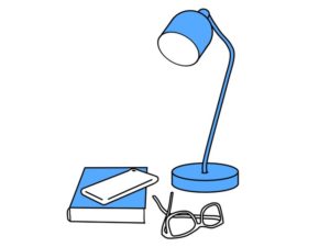 illustration material：本とスマホとメガネとデスクライト/カラー(Books, smartphones, glasses, and desk lights/color)