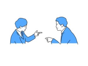 illustration material：指摘し合い話し合う生徒たち/カラー(Students pointing out points and discussing with each other/color)