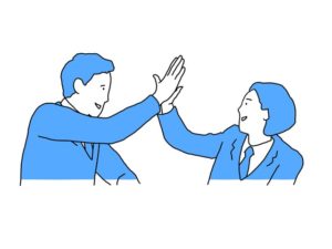 illustration material：ハイタッチする生徒たち/カラー(Students high-fiving/color)