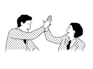 illustration material：ハイタッチする生徒たち/白黒(Students high-fiving/monochrome)