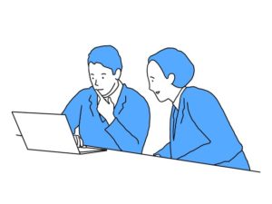 illustration material：パソコンをのぞき込む生徒たち/カラー(Students looking at computers/color)