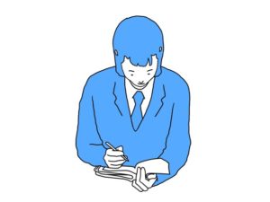 illustration material:手帳にペンで書き込む生徒/カラー(Student writing in notebook with pen/color)