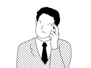 illustration material:額に指を当て考える生徒/白黒(Student thinking with finger on forehead/monochrome)