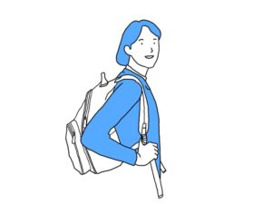 illustration material:リュックサックを背負った生徒/カラー(student carrying a backpack/color)