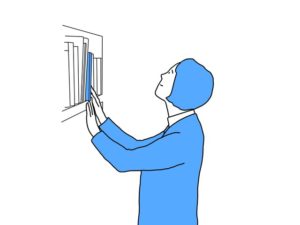 illustration material:本棚から本を取り出す生徒/カラー(Student taking out a book from the bookshelf/color)