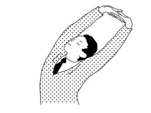 illustration material:背伸びをする生徒/白黒(student stretching/monochrome)