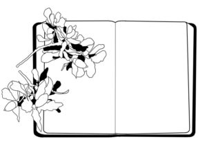 illustration material:ノートの上に植物がのっている/白黒(A plant is on top of the notebook/monochrome)