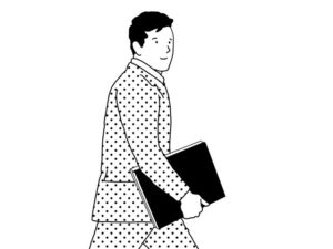 illustration material：教科書類を持ちながら歩く生徒/白黒(Students walking while holding textbooks/monochrome)