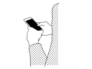 illustration material：スマホを操作する生徒の手元/白黒(Hand of a student operating a smartphone/monochrome)