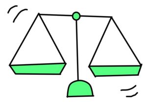 illustration material：中学校社会科公民的分野・公共の福祉・何も乗っていない天秤・何かを乗せるも乗せないも自由に書き込めます/カラー(public welfare image/color)
