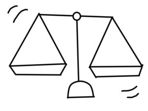 illustration material：中学校社会科公民的分野・公共の福祉・何も乗っていない天秤・何かを乗せるも乗せないも自由に書き込めます/白黒(public welfare image/monochrome)