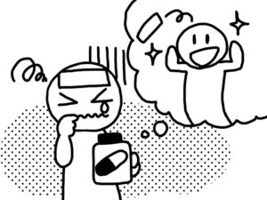 illustration material：中学校国語・ことわざ・良薬は口に苦し/白黒(Good medicine tastes bitter/monochrome)